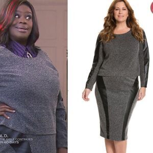 Lane Bryant Salt & Pepper Faux Leather Paneled Skirt Set